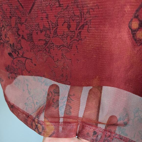 Y2K Express Mini Dress 9 10 Red Vintage 90s Grunge Whimsigoth Dark Fairy Mesh - Picture 6 of 12